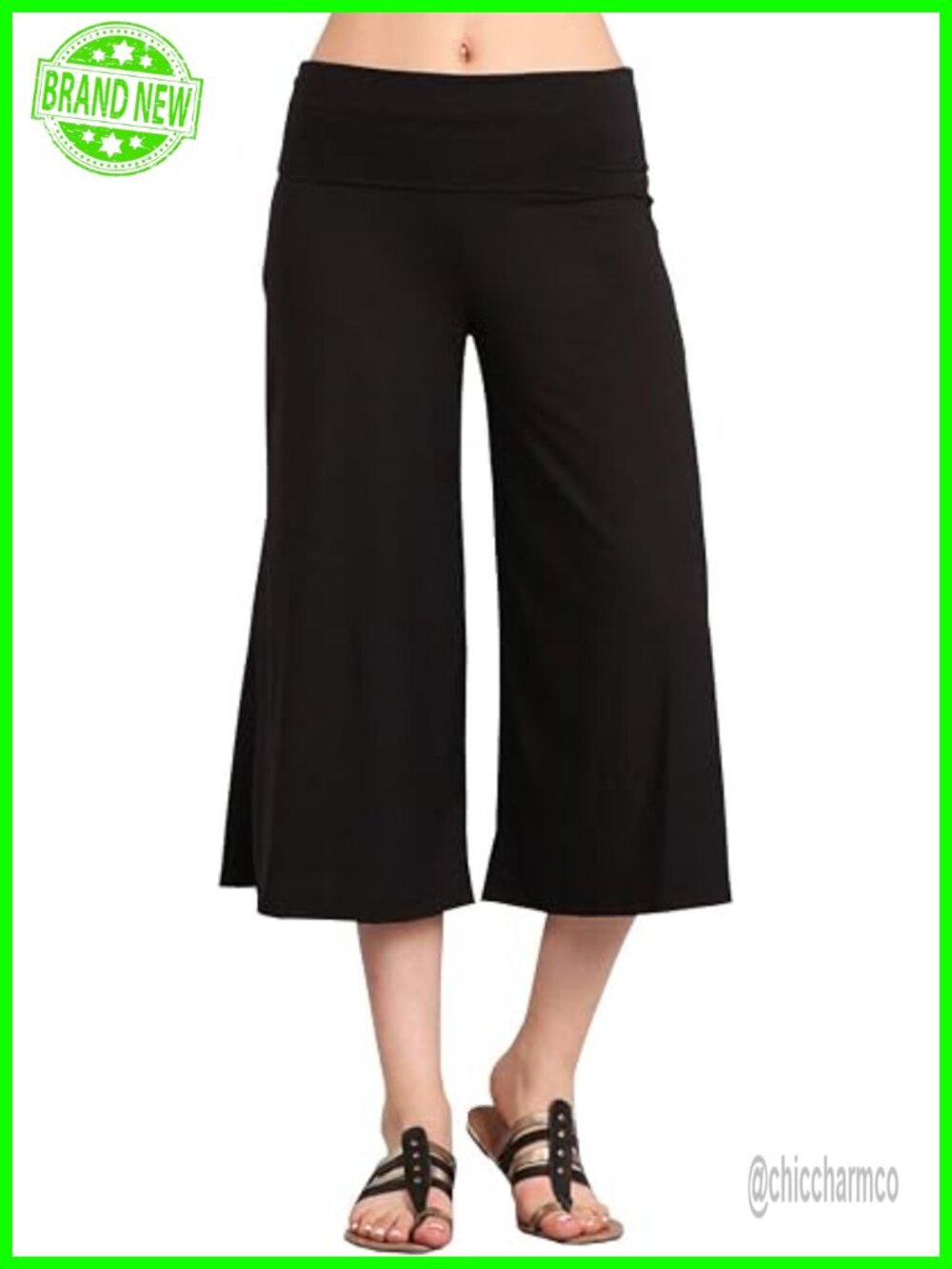 Wide Leg Flared Capri Boho Gaucho Pants w/ Lace Detail